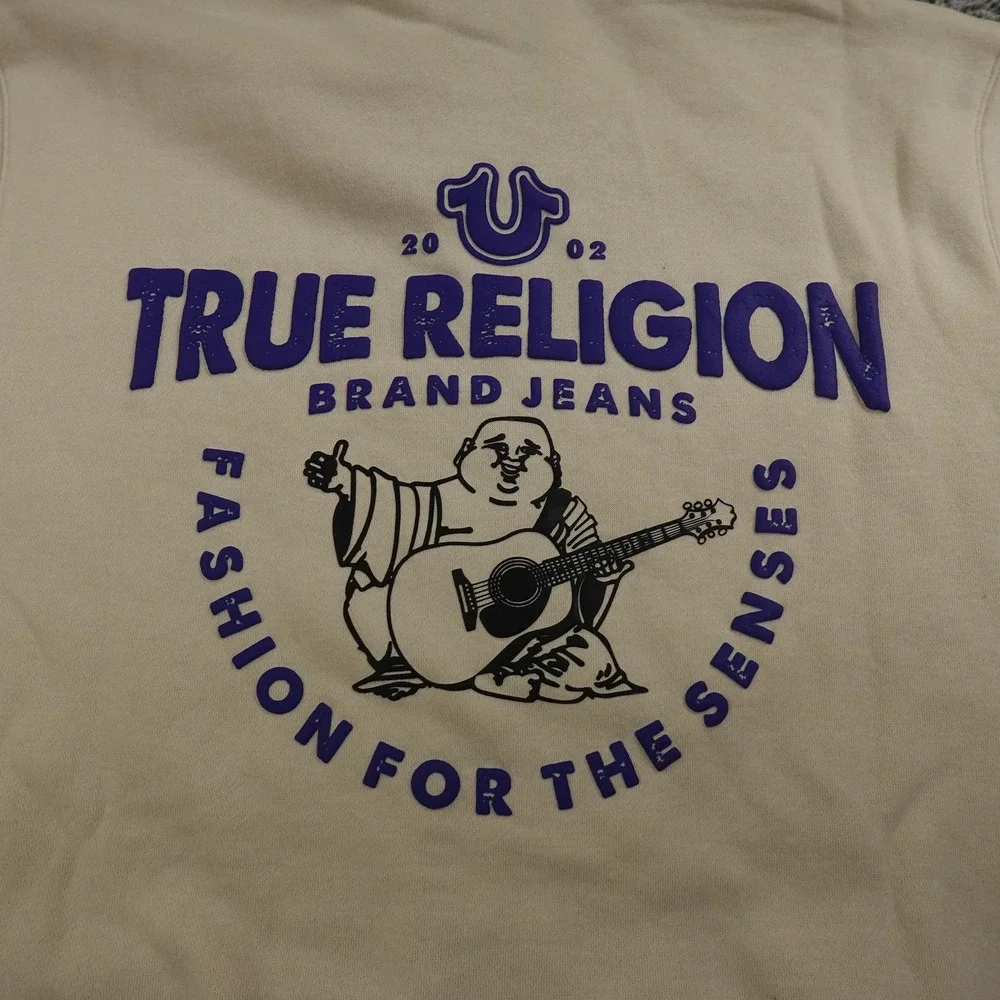 NEW True Religion Hoodie Mens L Beige Buddha Full Zip‎ Sweatshirt Sweater Jacket